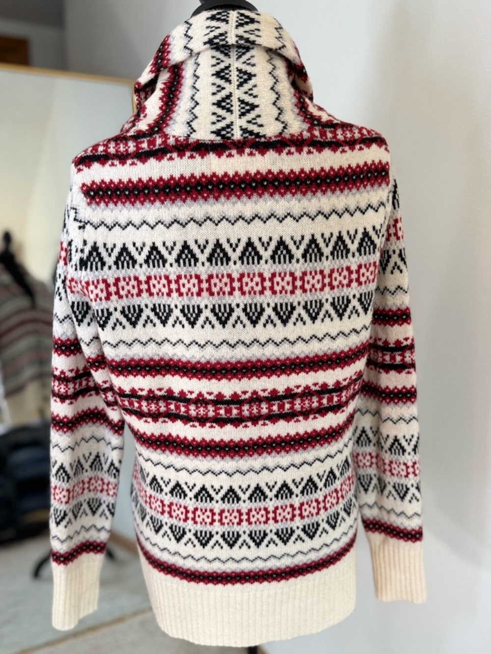 Vintage Fair Isle Cardigan Medium Red Cream Nordic Knit Button Sweater - Picture 7 of 11